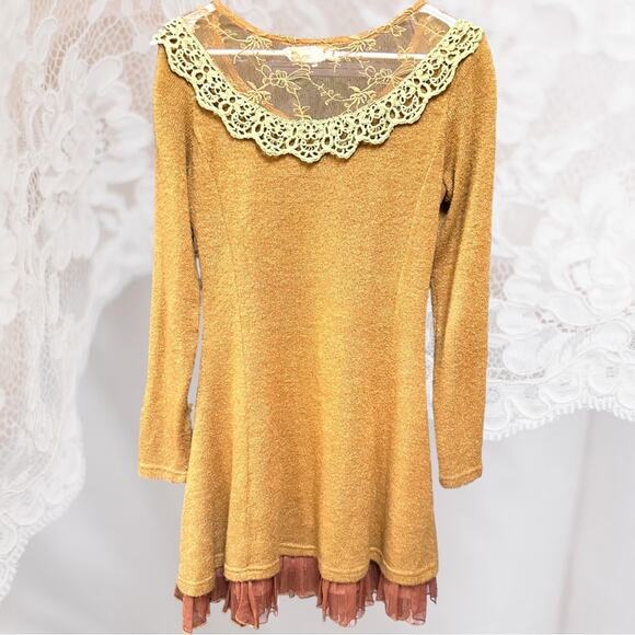 Anthropologie Gorgeous Orange Lace Bow midi Sweater Dress by a’reve Size S - Picture 5 of 8